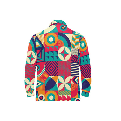 Mosaic Pattern Print Design 03 Long Sleeve Polo Shirt For Men's