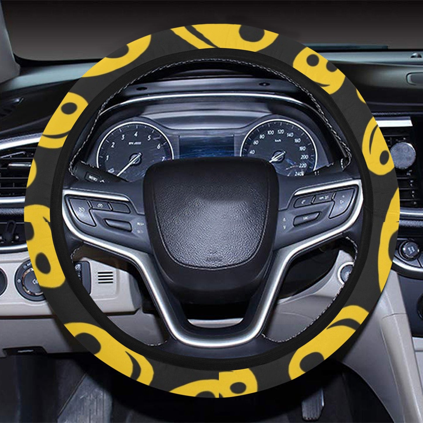 Smiley Face Emoji Print Design LKS304 Steering Wheel Cover with Elastic Edge