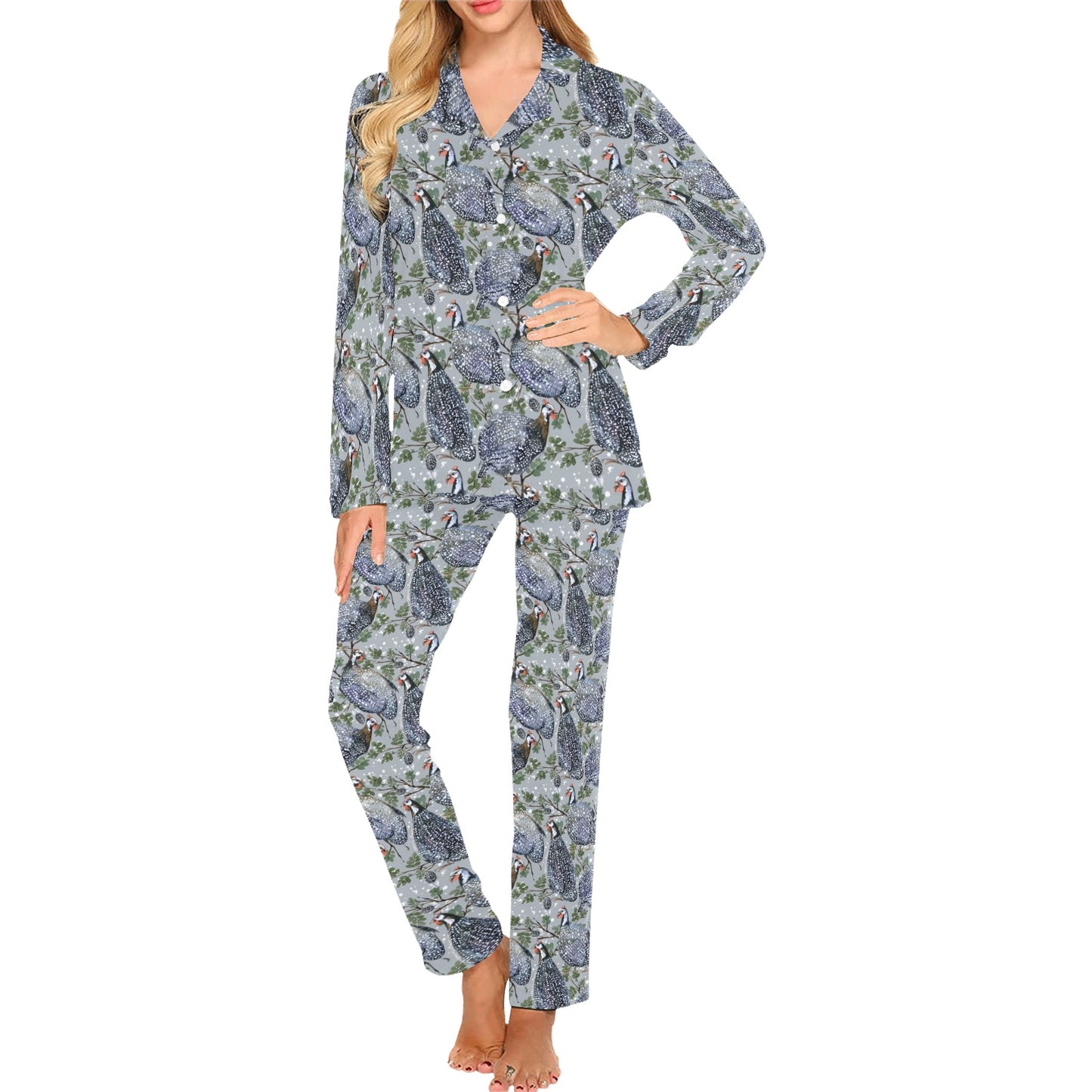 Guinea Fowl Print Design LKS402 Women's Long Pajama Set