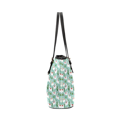 Llama with Cactus Themed Print Leather Tote Bag