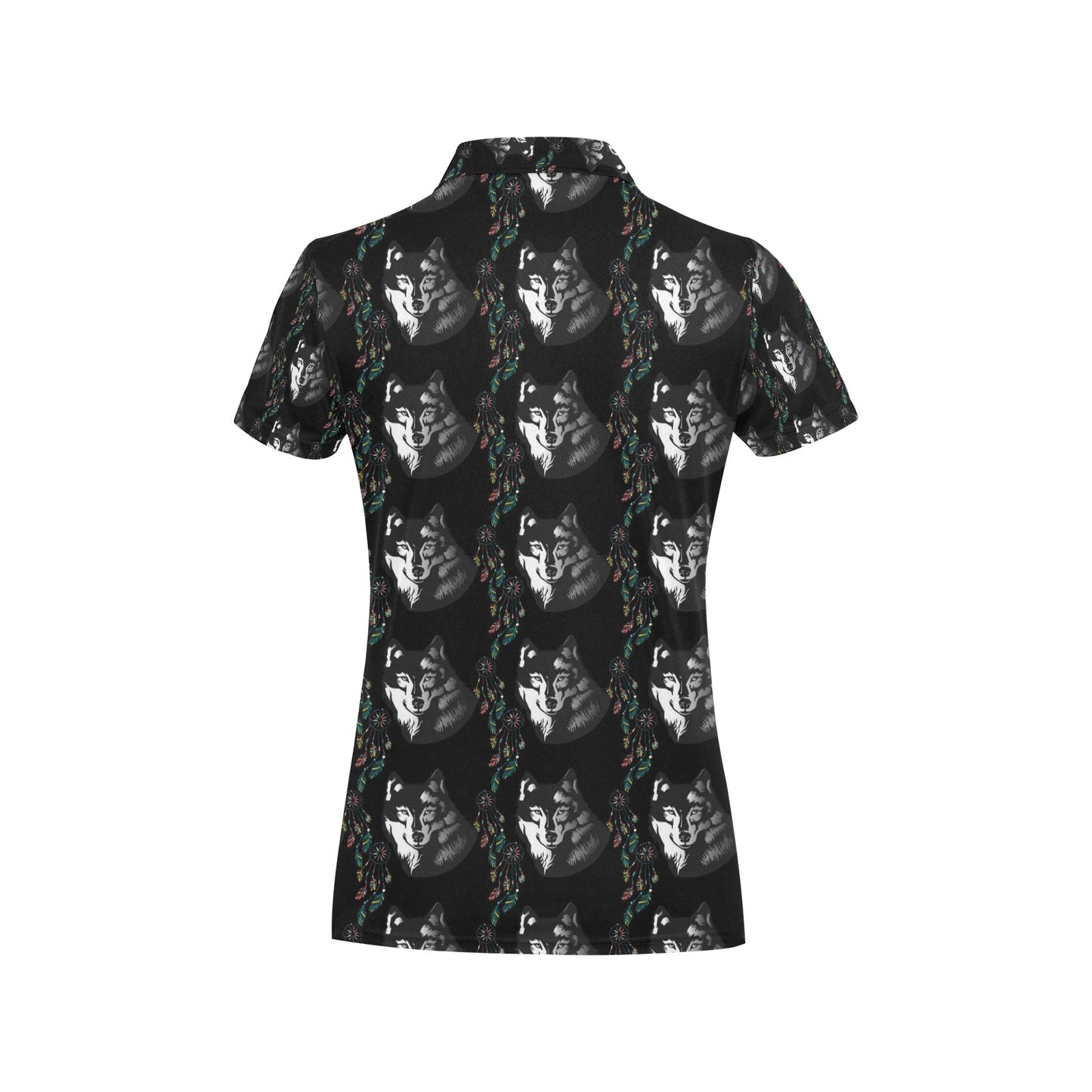 Wolf Black Dream Catcher Design Print Women's Polo Shirt