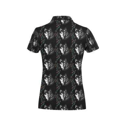 Wolf Black Dream Catcher Design Print Women's Polo Shirt