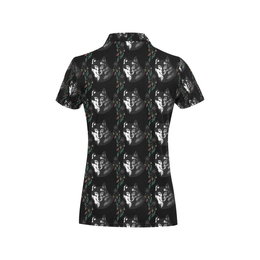 Wolf Black Dream Catcher Design Print Women's Polo Shirt