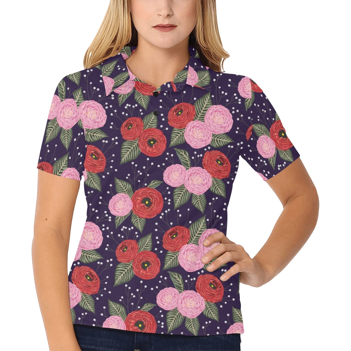 Camellia Pattern Print Design CM02 Women's Polo Shirt