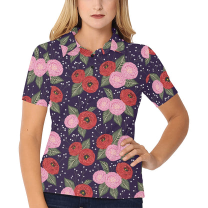 Camellia Pattern Print Design CM02 Women's Polo Shirt