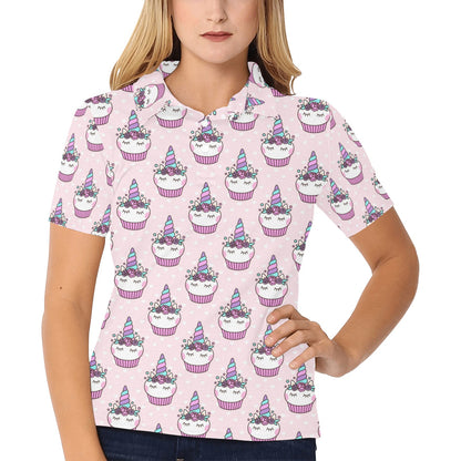 Cupcakes Unicorn Print Pattern Women's Polo Shirt