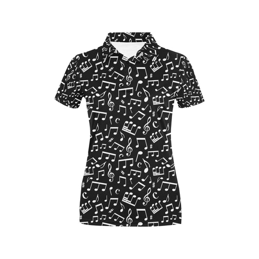 Music Note Black white Themed Print Women's Polo Shirt