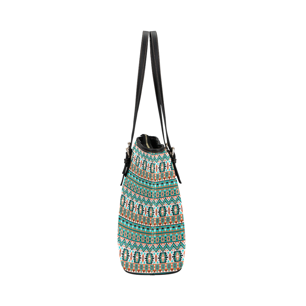 Indian Navajo Ethnic Themed Design Print Leather Tote Bag