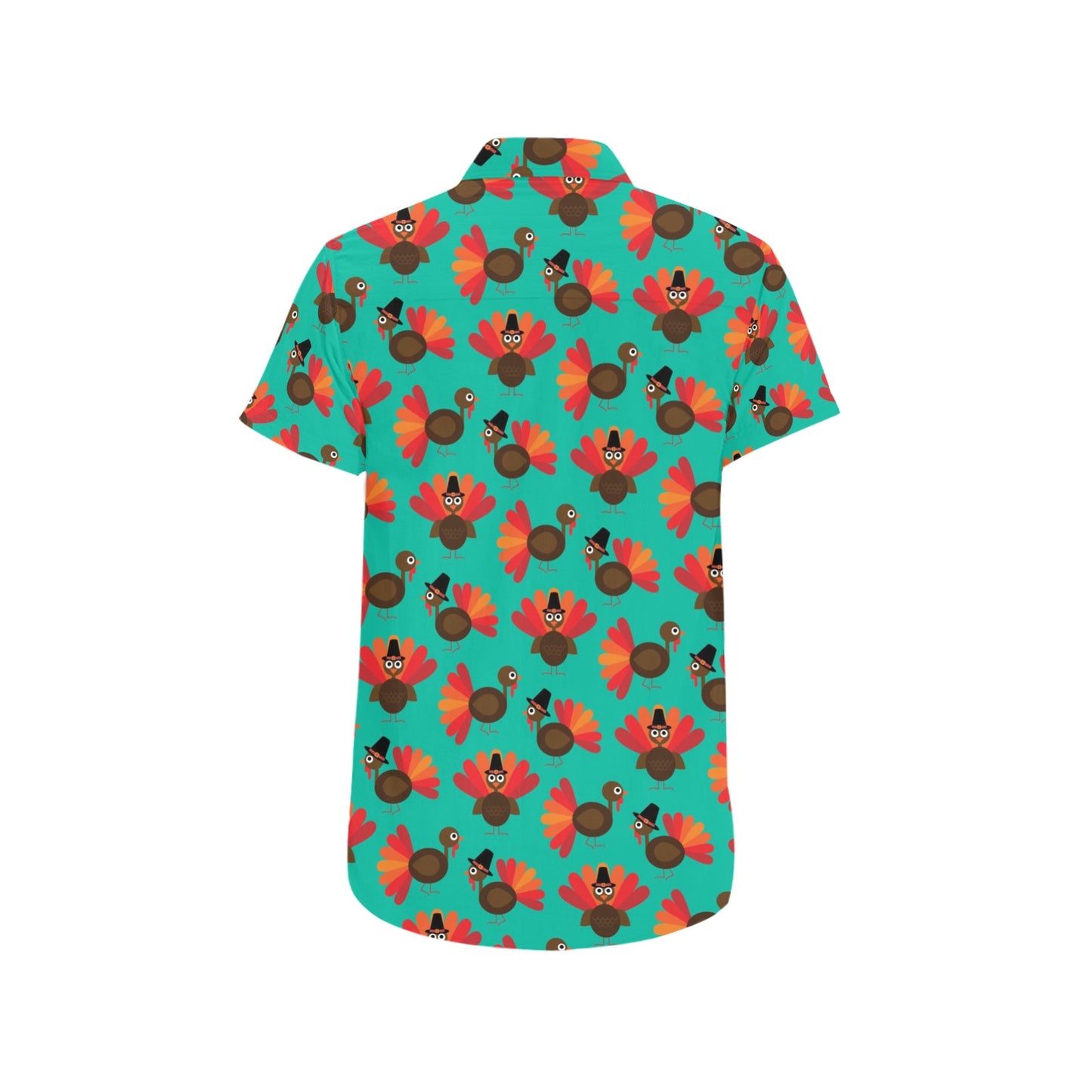 Turkey Print Design LKS402 Men Short Sleeve Button Up Shirt
