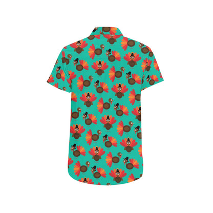 Turkey Print Design LKS402 Men Short Sleeve Button Up Shirt