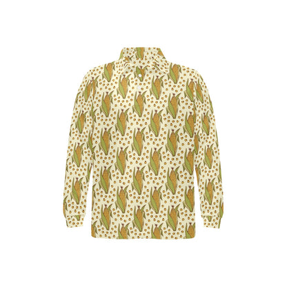 Corn Pattern Print Design 01 Long Sleeve Polo Shirt For Men's