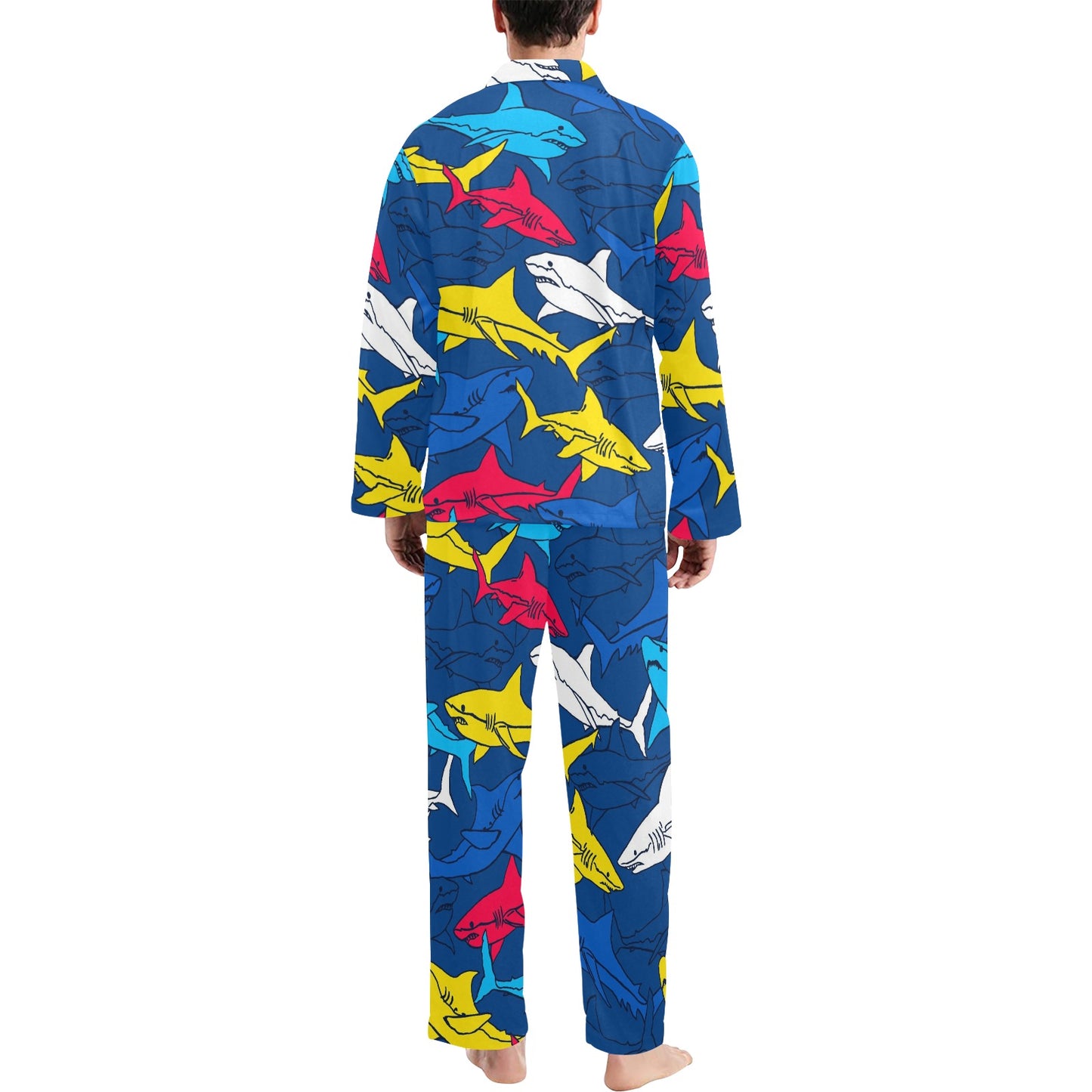 Shark Color Pattern Men's Long Pajama Set