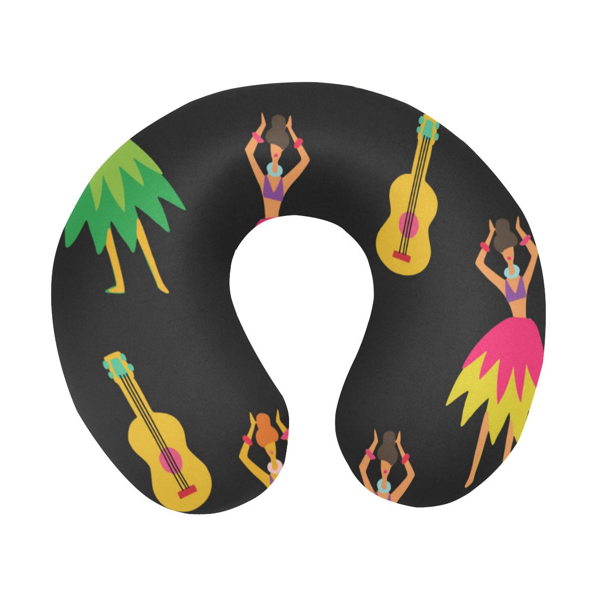 Hula Dancers Hawaiian Girl Pattern Print Design 03 U-Shaped Travel Neck Pillow