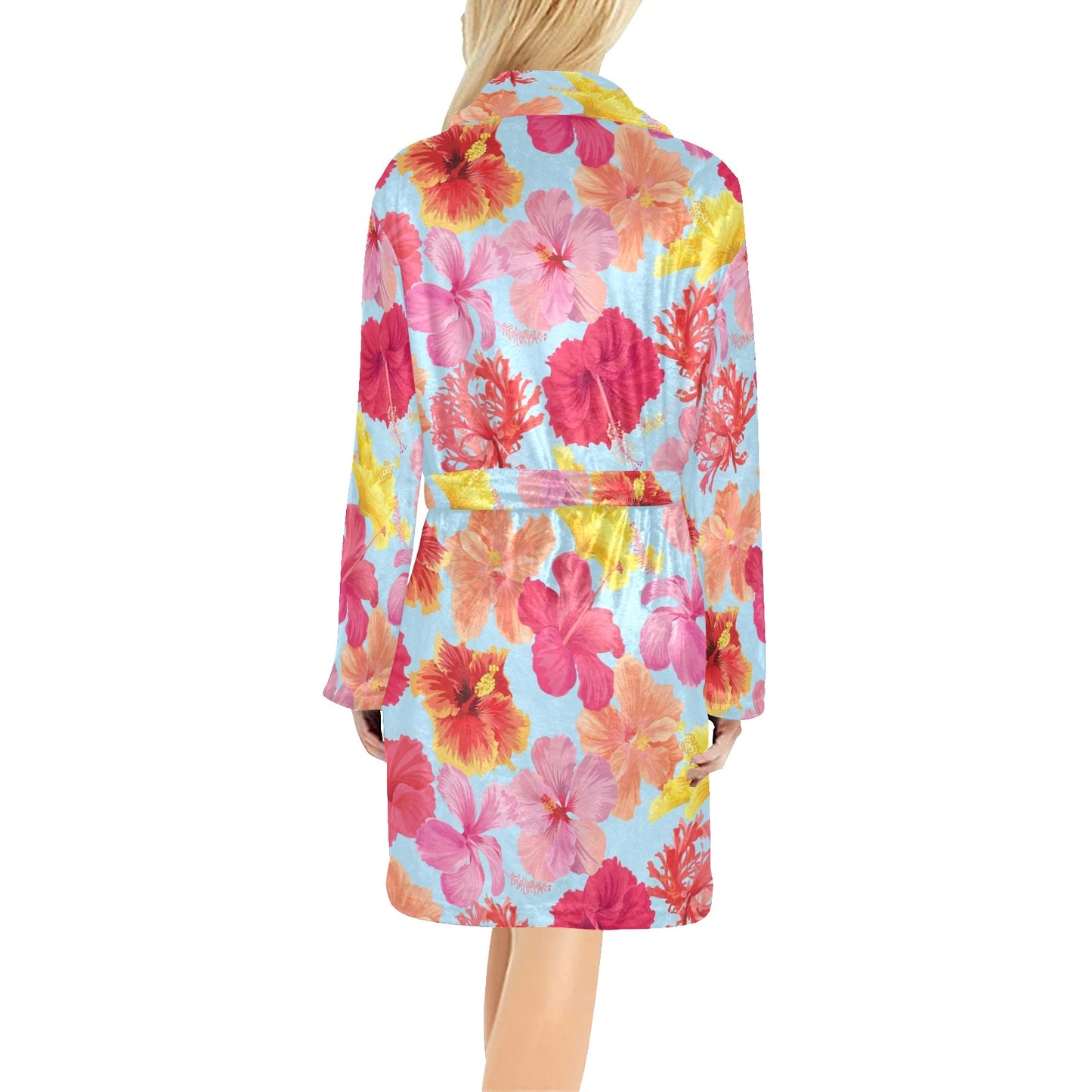 Hibiscus Pattern Print Design HB020 Women's Fleece Robe