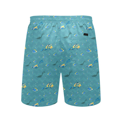 Scuba Driving Pattern Print Design LKS306 Men's Swim Trunks Beach Shorts