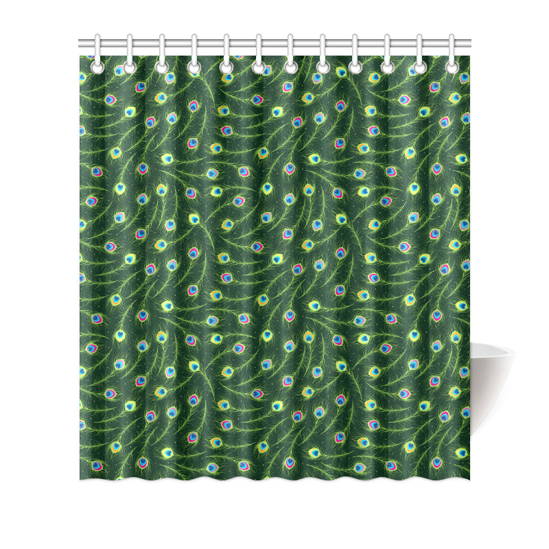 Peacock Feather Green Design Print Shower Curtain