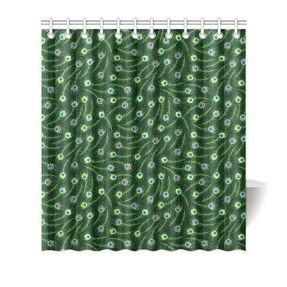 Peacock Feather Green Design Print Shower Curtain