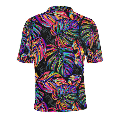 Neon Color Tropical Palm Leaves Men Polo Shirt