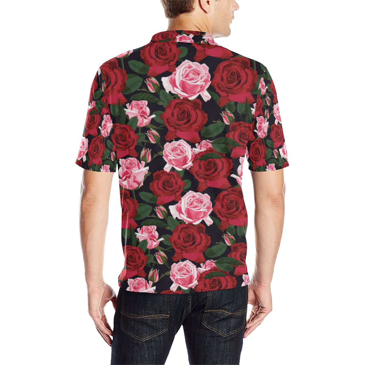 Rose Red Pink Pattern Print Design RO01 Men Polo Shirt