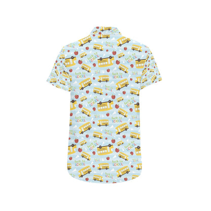 School Bus Back To School Print Design LKS303 Men Short Sleeve Button Up Shirt