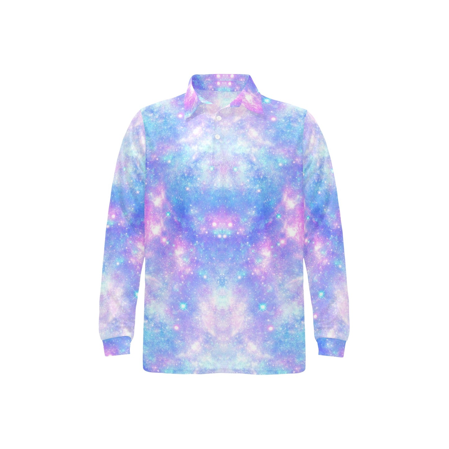 Galaxy Stardust Pastel Color Print Long Sleeve Polo Shirt For Men's