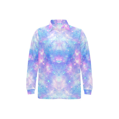 Galaxy Stardust Pastel Color Print Long Sleeve Polo Shirt For Men's
