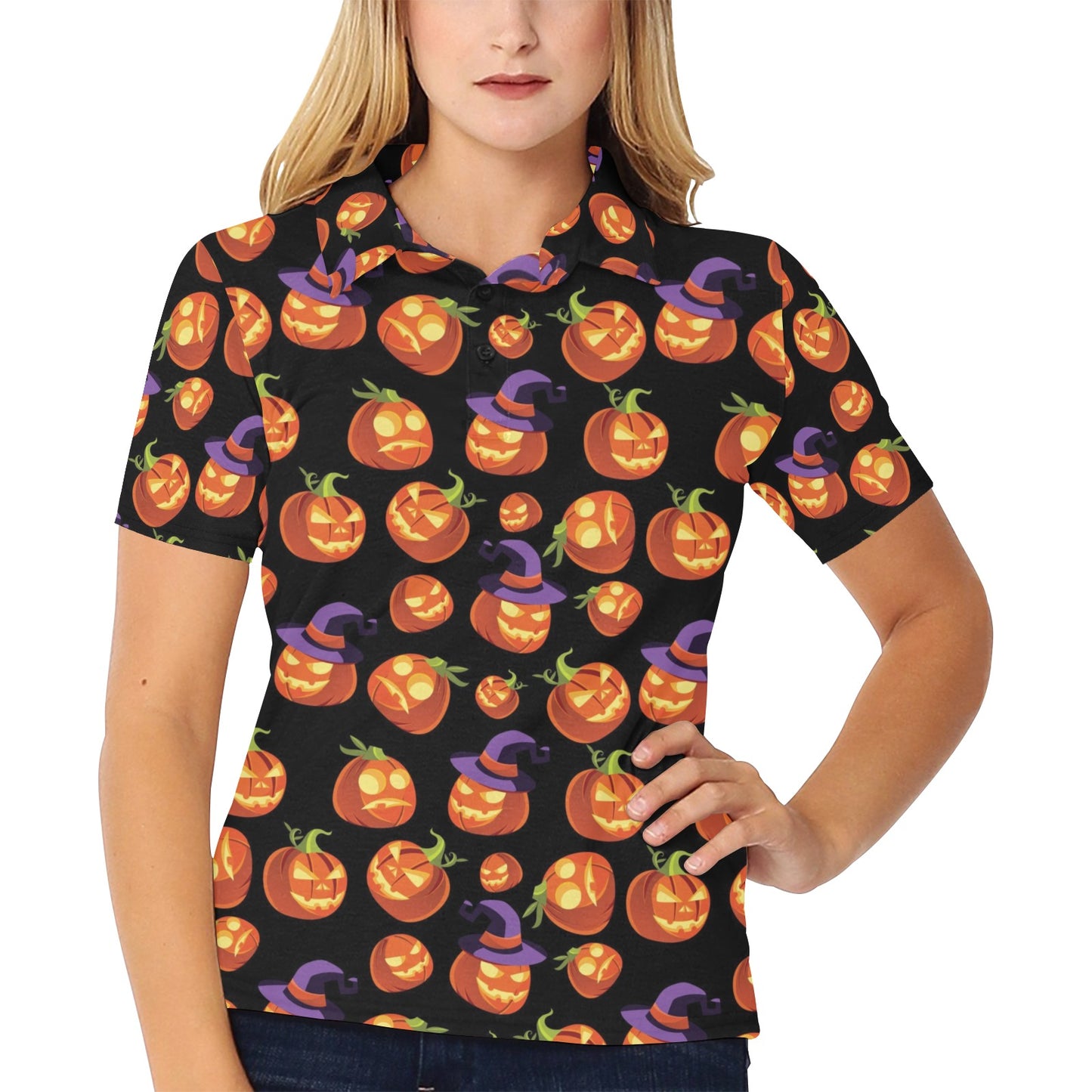 Witch Pumpkin Halloween Print LKS302 Women's Polo Shirt