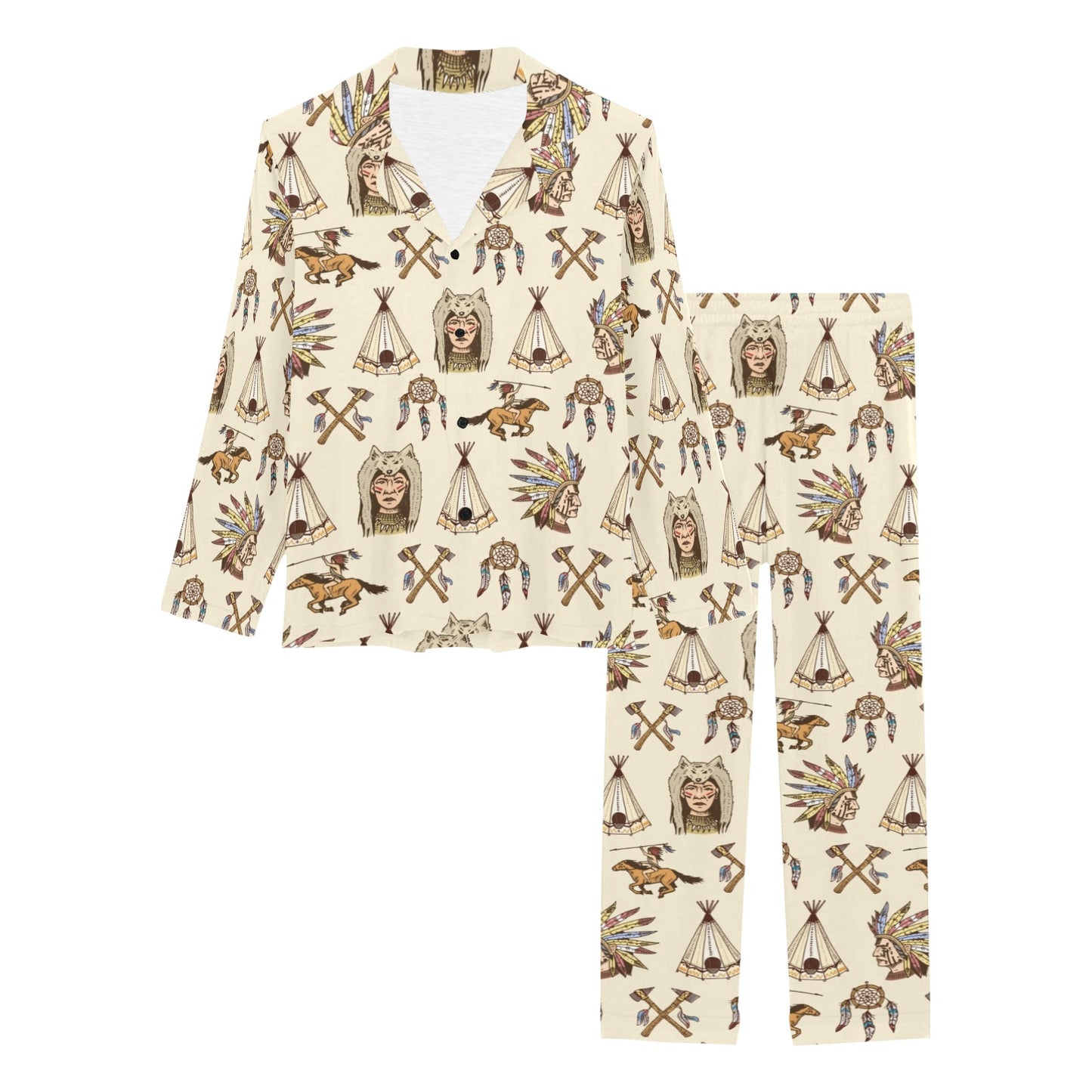 Native Indian Pattern Design Print Women's Long Pajama Set