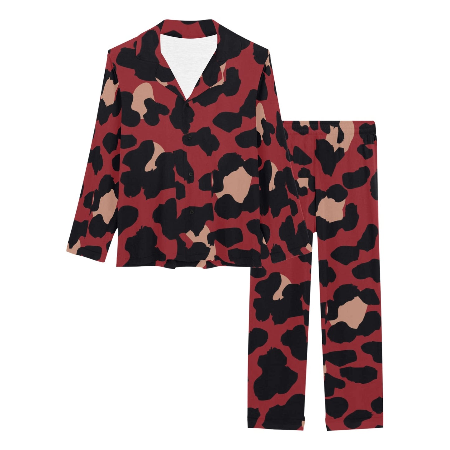 Cheetah Red Print Pattern Women's Long Pajama Set