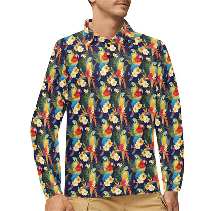 Parrot Themed Design Long Sleeve Polo Shirt For Men's