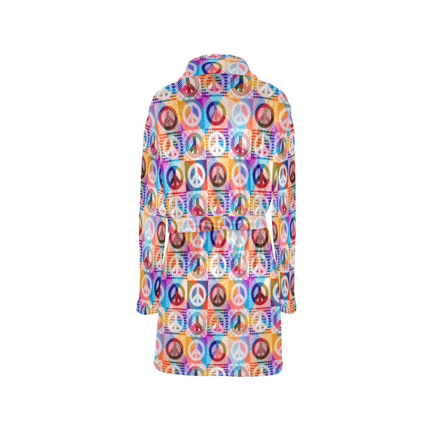 Peace Sign Patchwork Design Print Women's Fleece Robe