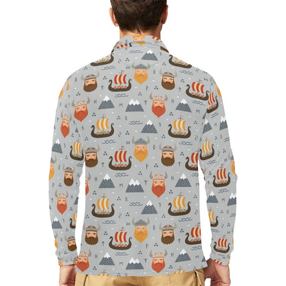 Vikings Print Design LKS307 Long Sleeve Polo Shirt For Men's
