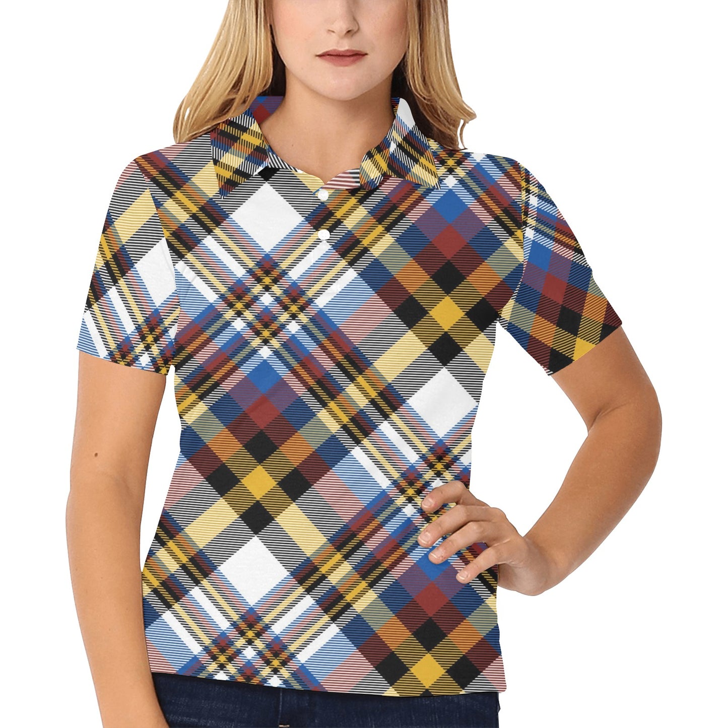 Madras Pattern Print Design 01 Women's Polo Shirt
