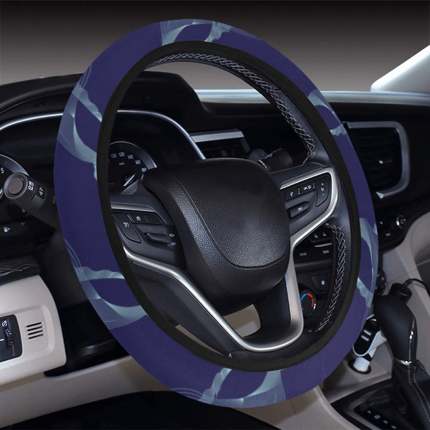Blue Whale Print Design LKS402 Steering Wheel Cover with Elastic Edge