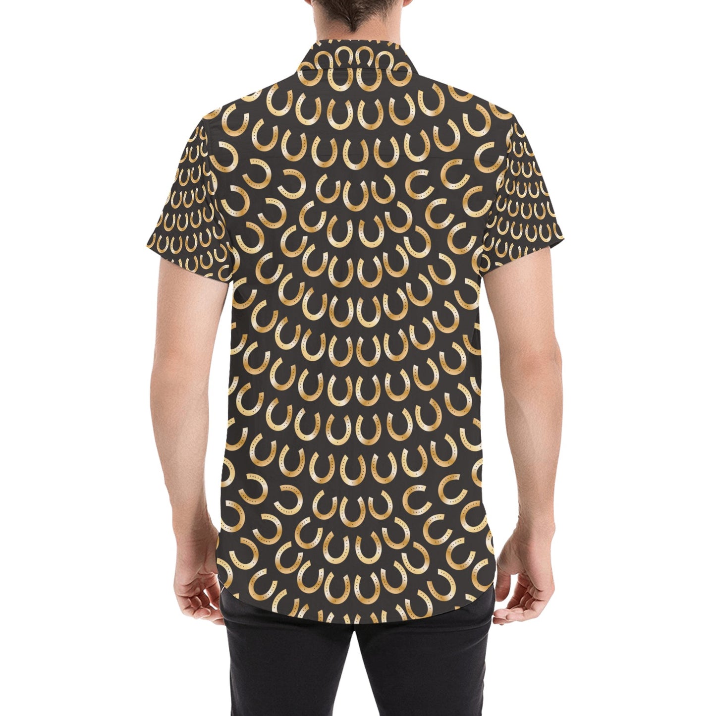 Horseshoe Print Design LKS304 Men Short Sleeve Button Up Shirt