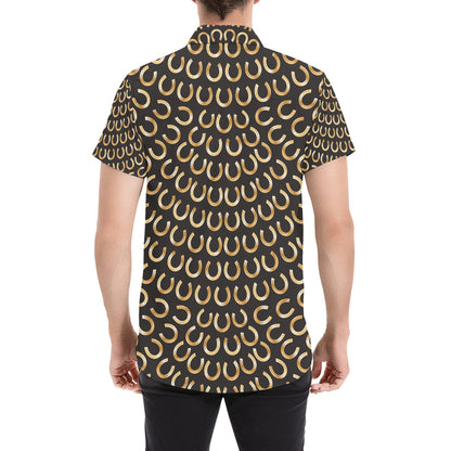 Horseshoe Print Design LKS304 Men Short Sleeve Button Up Shirt