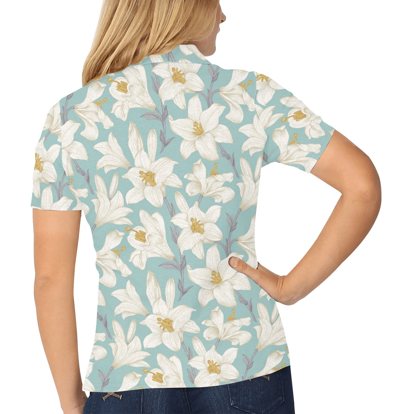 Lily Pattern Print Design 02 Women's Polo Shirt
