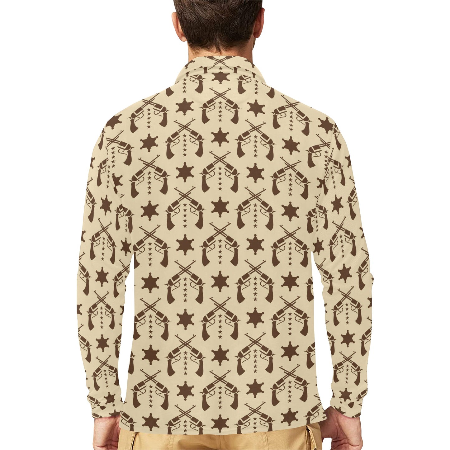 Western Cowboy Print Design LKS302 Long Sleeve Polo Shirt For Men's