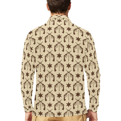 Western Cowboy Print Design LKS302 Long Sleeve Polo Shirt For Men's