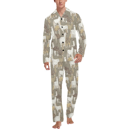 Alpaca Pattern Print Design 01 Men's Long Pajama Set
