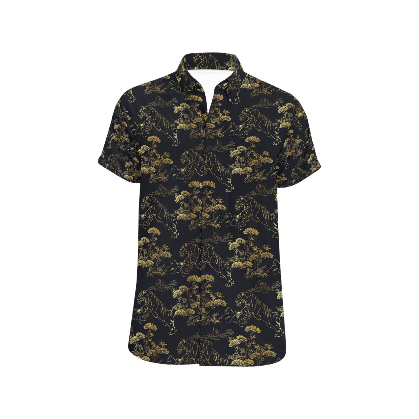 Tiger Japan Style Print Design LKS305 Men Short Sleeve Button Up Shirt
