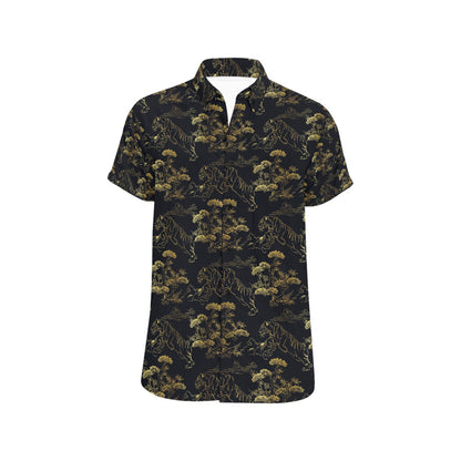 Tiger Japan Style Print Design LKS305 Men Short Sleeve Button Up Shirt