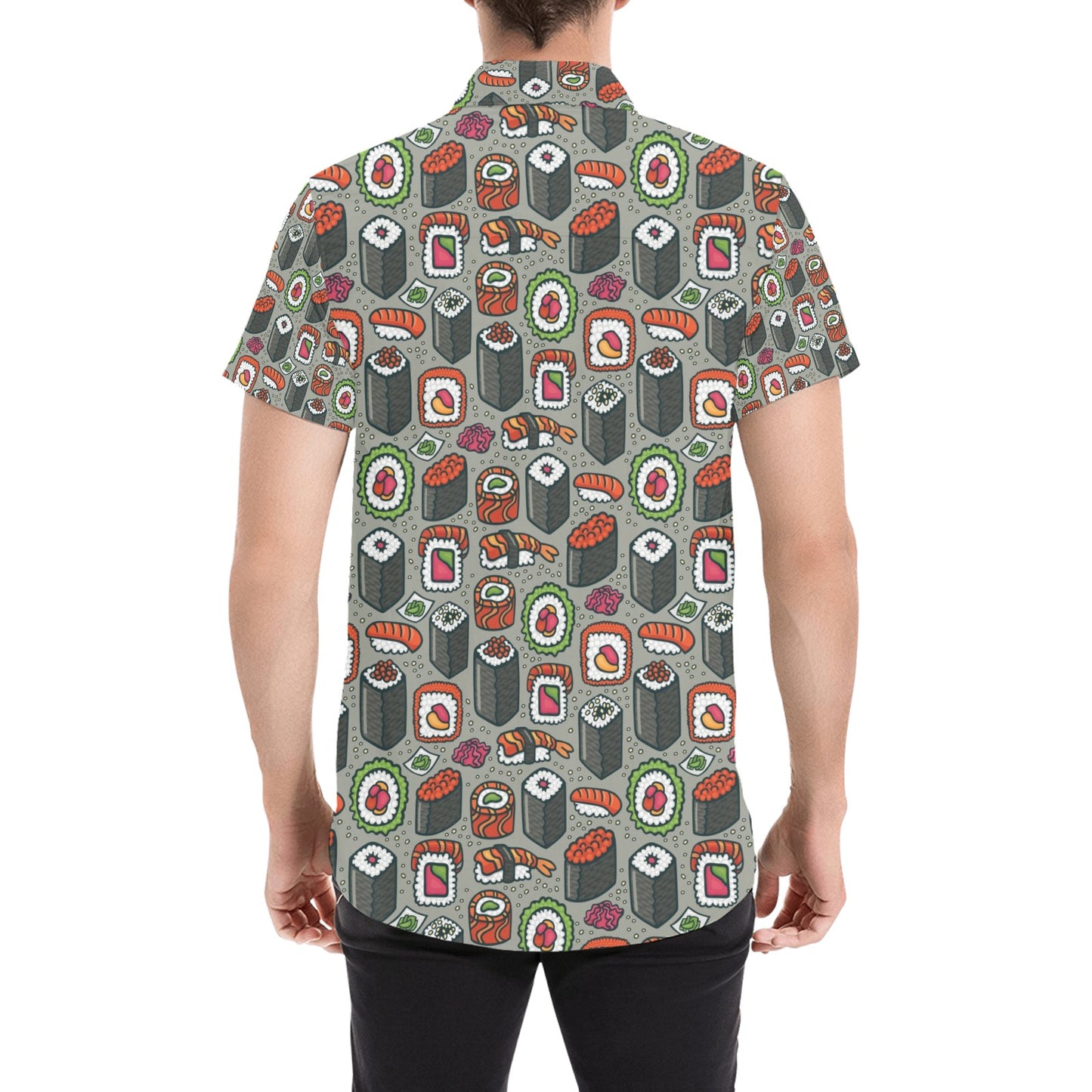 Sushi Print Design LKS301 Men Short Sleeve Button Up Shirt