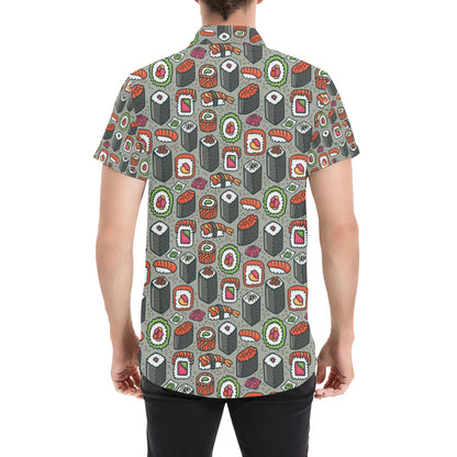 Sushi Print Design LKS301 Men Short Sleeve Button Up Shirt