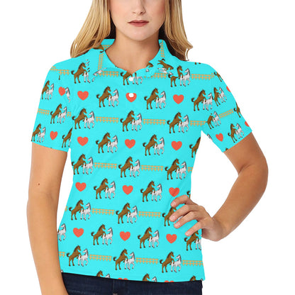Horse Couple Love Print Design LKS309 Women's Polo Shirt