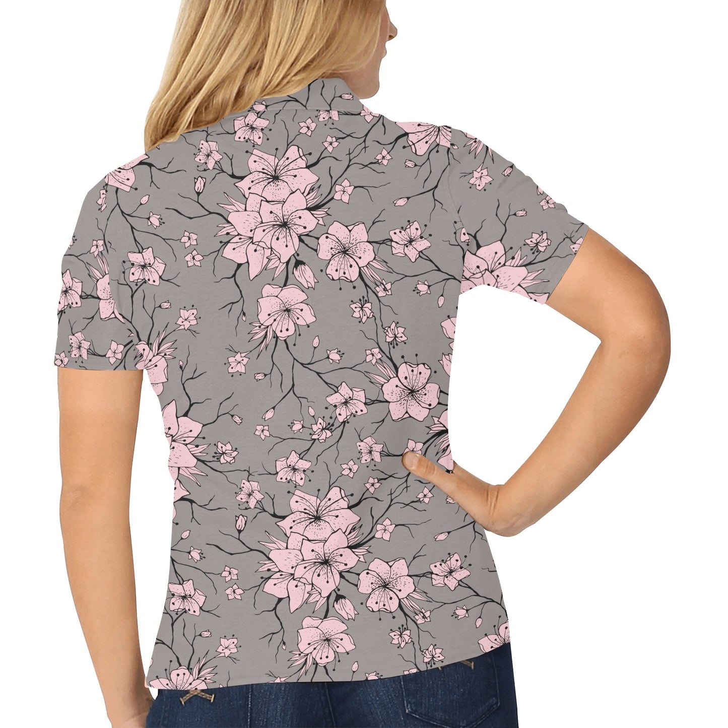 Cherry Blossom Pattern Print Design CB05 Women's Polo Shirt