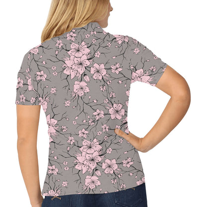 Cherry Blossom Pattern Print Design CB05 Women's Polo Shirt