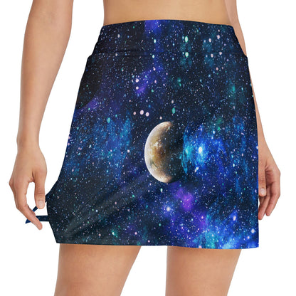 Galaxy Stardust Planet Space Print 17" Golf & Pickleball Skort with Pockets