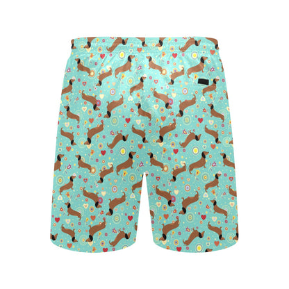 Dachshund with Floral Print Pattern Men's Swim Trunks Beach Shorts