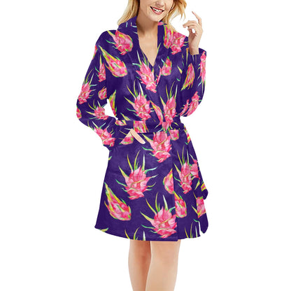 Dragonfruit Pattern Print Design DF02 Women's Fleece Robe
